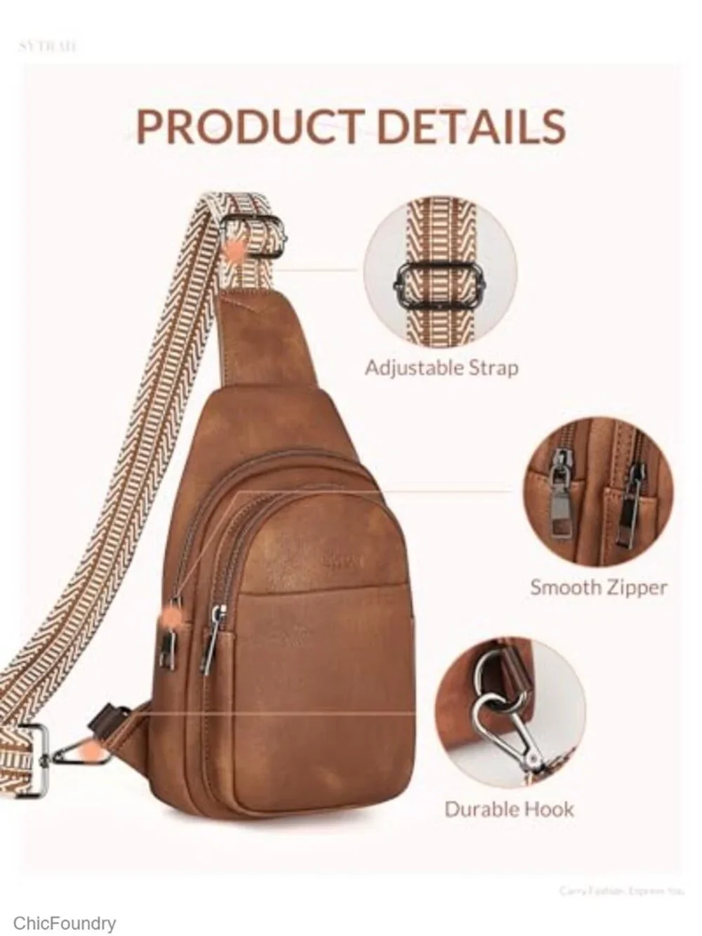 Faux Leather Sling Bag Crossbody Chest Travel Purse
